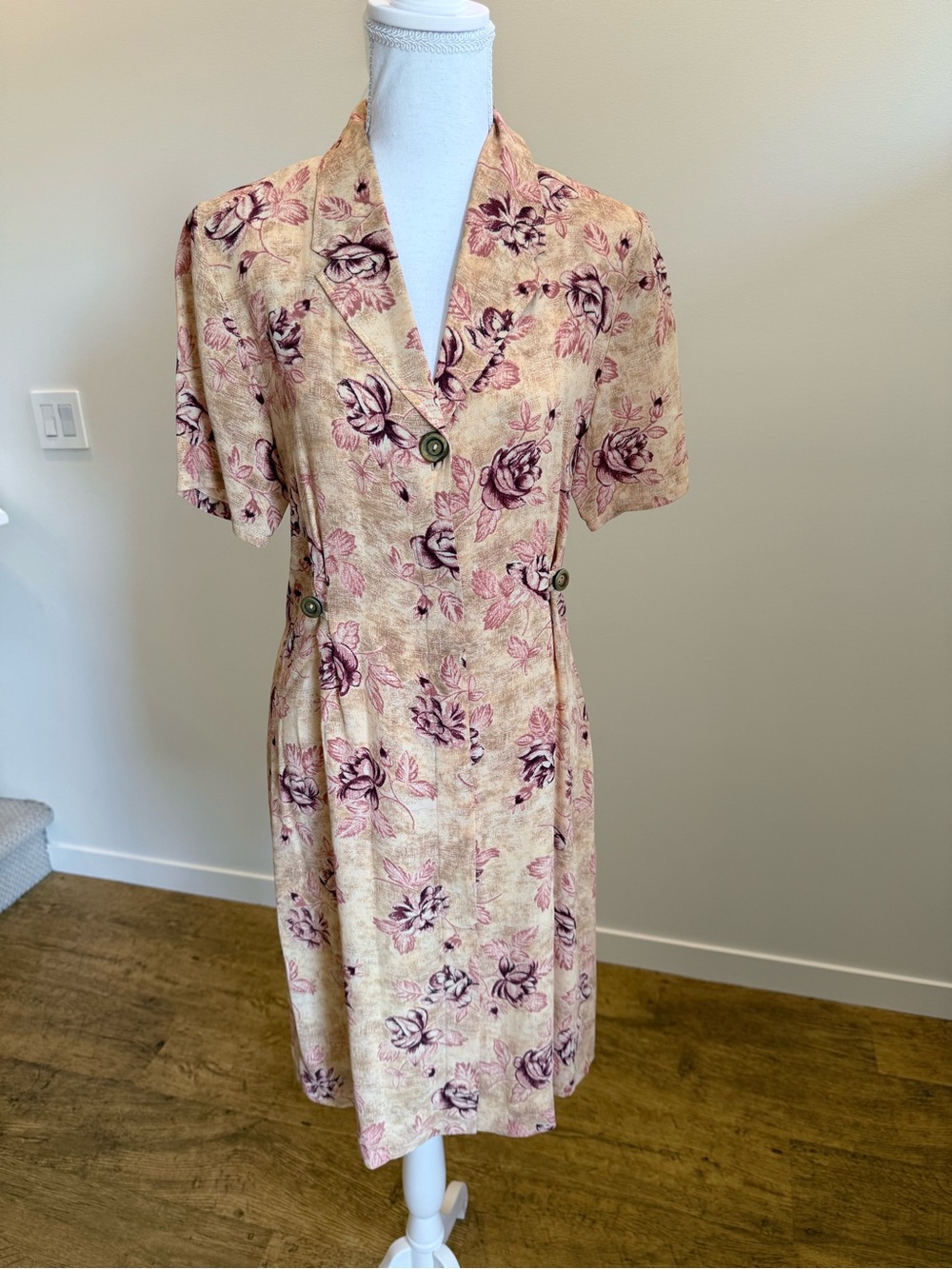 David Dart Vintage Button Front Floral Dress 90s Grunge Tailored size Medium